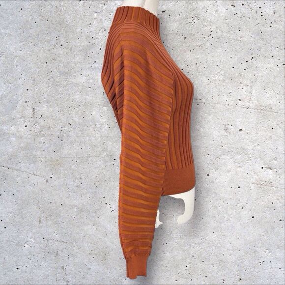Free People Ribbed Pullover Sweater Mad Chill Womens Medium Mock Neck Rust Brown - Picture 4 of 12